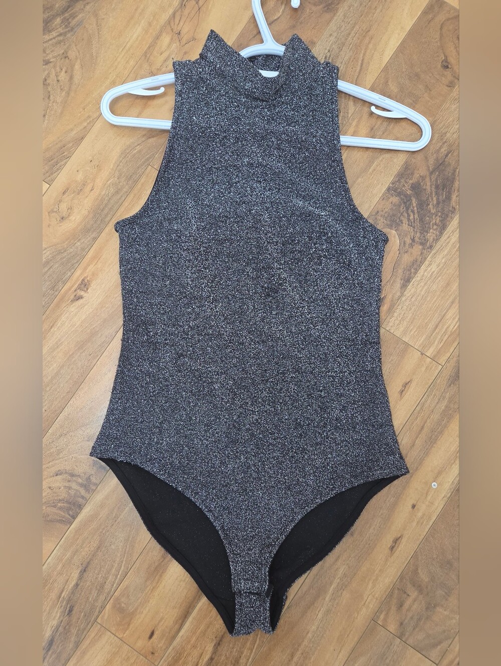 Girls Black Metallic Sparkle One-Piece Bodysuit